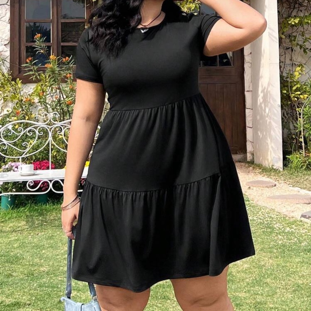 SHEIN Black Solflare Black Short Sleeve T-Shirt Dress